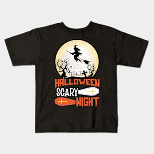 Halloween Scary Night Witch Broom Kids T-Shirt